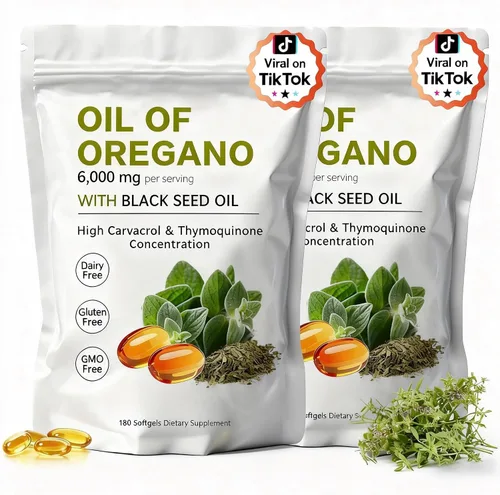 Miniatura 7 de Cápsulas blandas de aceite de orégano – Aceite de orégano con aceite de semilla negra de 6000 mg Aceite de orégano 2 en 1 Sin OMG – Sin gluten