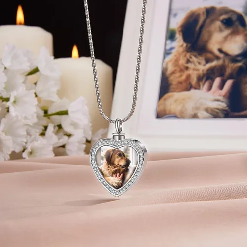Miniatura 7 de Fanery sue Collar de urna con foto personalizada para cenizas, collar de cenizas personalizado con imagen en el interior, joyería de cremación