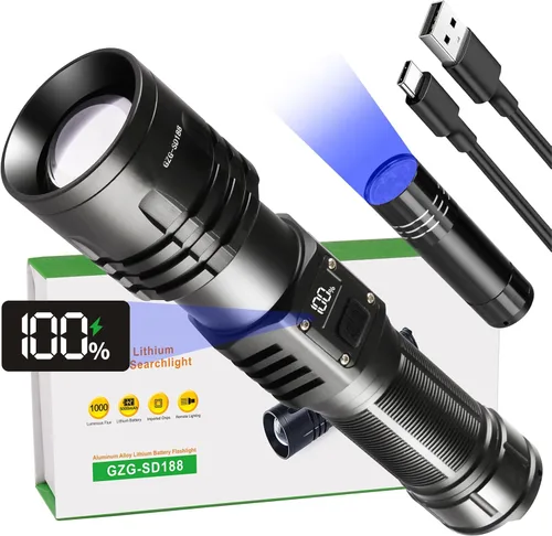 Miniatura 10 de Linternas LED Recargables de Alto Lúmenes, Linterna de 10000mAh de Alta Potencia Impermeable Más Brillante Linterna Zoomable con Foco