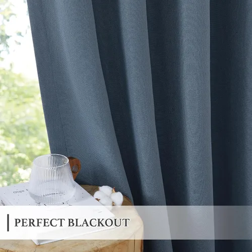 Miniatura 6 de KGORGE Cortinas de lino sintético azul de 120 pulgadas de largo, cortinas opacas naturales de lino para oscurecer la privacidad, tratamiento