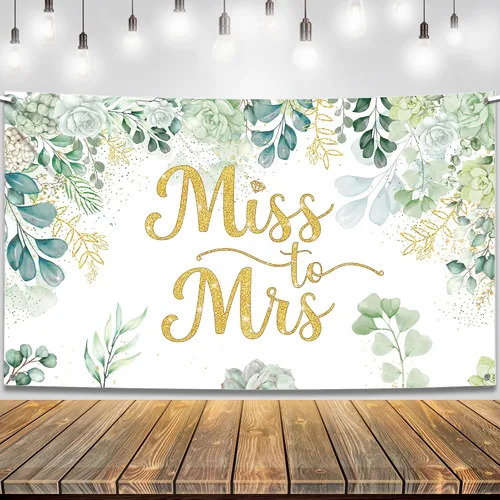 KatchOn, Cartel verde de Miss to Mrs – XL, 72 x 44 pulgadas, telón de fondo de Miss to Mrs para decoraciones de despedida de soltera verde y dorado,