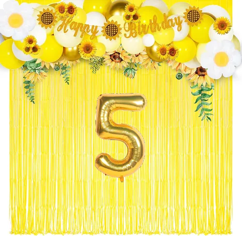 Miniatura 7 de Telón de Fondo de Fiesta con Serpentinas Amarillas - GREATRIL Flecos de Papel de Aluminio para Fiestas de Cumpleaños de Piña/Limón/Camión/Carrera