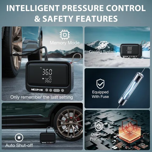 Miniatura 7 de NEXPOW Inflador de neumáticos, compresor de aire portátil, bomba de aire de 150 PSI para neumáticos de automóvil con manómetro digital y apagado