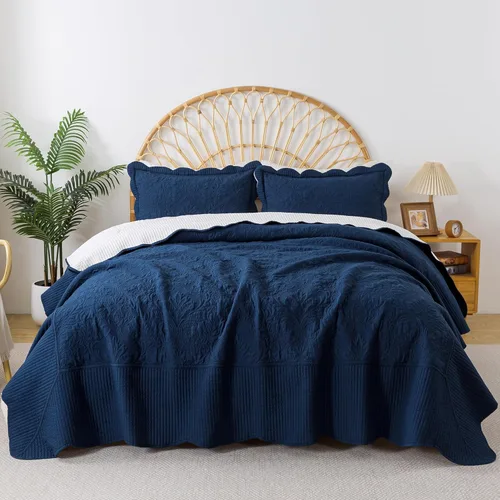 Miniatura 166 de HoneiLife - Juego de colcha de tamaño Queen, juego de ropa de cama de pana bordada de 3 piezas, colcha de lujo, ligera, cálida, para todas las Pana