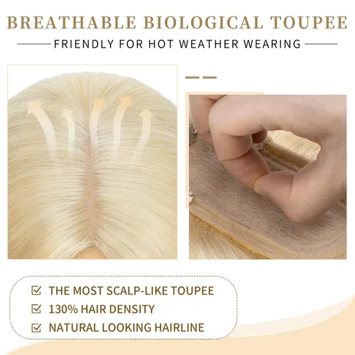 Miniatura 4 de Hairro Toppers de cabello humano 100% real para mujeres sin flequillo, postizos de cabello real con clip, base de seda transpirable para cubrir