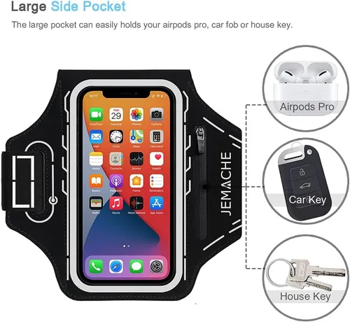 Miniatura 5 de Brazalete para iPhone 17 16 15 14 13 12 Pro con soporte para Airpods, entrenamiento de gimnasio y correr (negro)