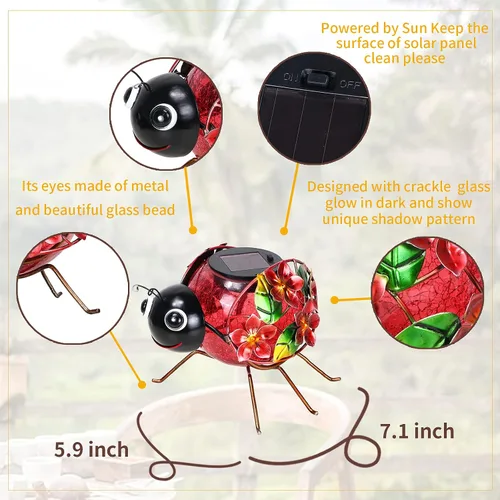 Miniatura 6 de MUMTOP Lámpara Solar, Luces LED Solares Impermeables al Aire Libre, Decorativas, Soporte de Mesa en Forma de Mariquita, para Decoración de Patio
