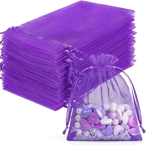 Miniatura 8 de FUNFERY 100 bolsas de organza naranja de 4 x 6 pulgadas, pequeñas bolsas de regalo con cordón de malla para bolsitas, joyas, dulces, recuerdo