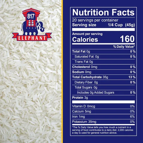 Miniatura 2 de Arroz jazmín elefante 817 blanco hom mali tailandés, 2 libras (paquete de 2)