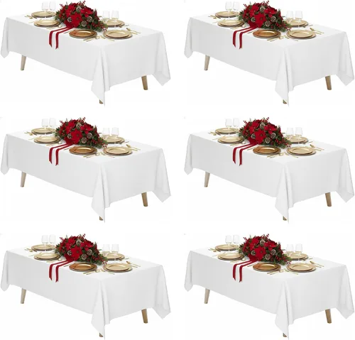 Miniatura 37 de Fixwal Paquete de 2 manteles rectangulares negros de 60 x 102 pulgadas, reutilizables, resistentes, lavables, para mesas de 6 pies, bodas, fiestas
