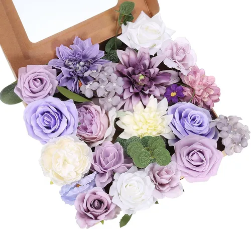 Miniatura 9 de PATIKIL Juego de cajas combinadas de flores artificiales, mezcla de seda con tallos de flores artificiales para ramos de bricolaje, decoración