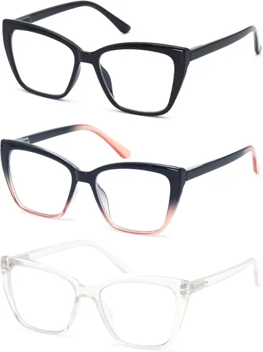 Miniatura 7 de HIGHLIKE 3-Pack Reading Glasses for Women Stylish Cat-Eye Spring Hinge Clear Lenses Readers Anti Eyestrain