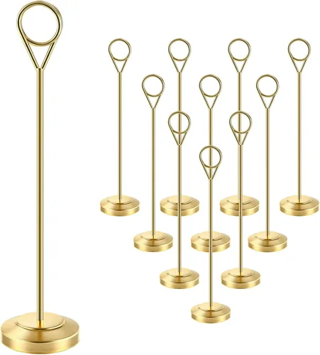 Miniatura 11 de Radezon 12 soportes dorados para números de mesa, 4 pulgadas de alto para mesa, soportes resistentes para fotos con base antipunta para recepción
