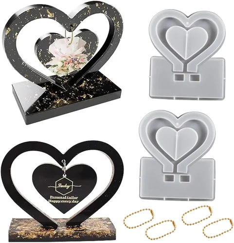 Bemodst Molde de resina para colgante de Navidad, marco de fotos de amor, colgante de amor, molde de silicona para colgar, llavero de joyería,