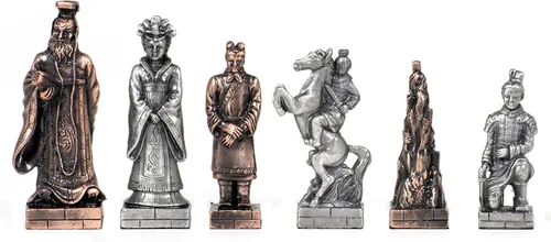 WE Games Pewter Chinese Qin - Juego de ajedrez temático de lujo con piezas de peltre esculpidas, ajedrez de historia, 2 jugadores, adultos