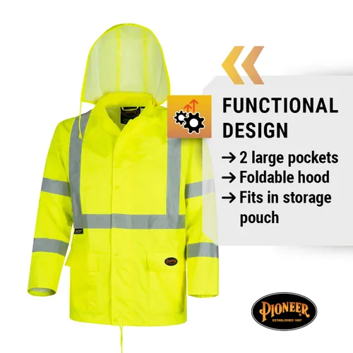 Miniatura 5 de Pioneer Equipo de lluvia de alta visibilidad Chaqueta de seguridad y pantalones con peto – Alta visibilidad, impermeable, traje de trabajo de PVC