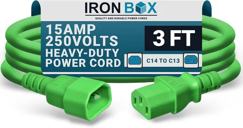 Miniatura 29 de IronBox Electric - Cable de Alimentación C14 a C13 de Servicio Pesado, 15A, 250V, Cable de Extensión para Computadora 14/3 AWG - Cables
