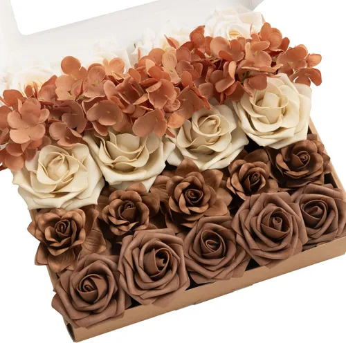 Miniatura 11 de Ling's moment Flores Artificiales de Seda Falsa Hortensias Rosas de Espuma Gardenias Falsas Combo para Bricolaje Ramos de Boda Centros de Mesa