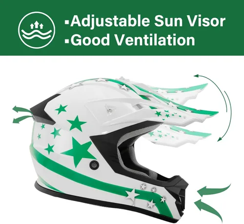 Miniatura 3 de XFMT - Juego de casco DOT con gafas y guantes para motocross, cuatrimoto y vehículos todoterreno para niños y jóvenes, casco Mx, estrella verde