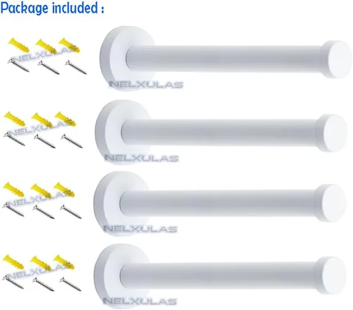 Miniatura 2 de Gancho clásico de acero inoxidable blanco súper resistente, para colgar abrigos, ganchos para toallas de baño (8 pulgadas, 4 unidades)