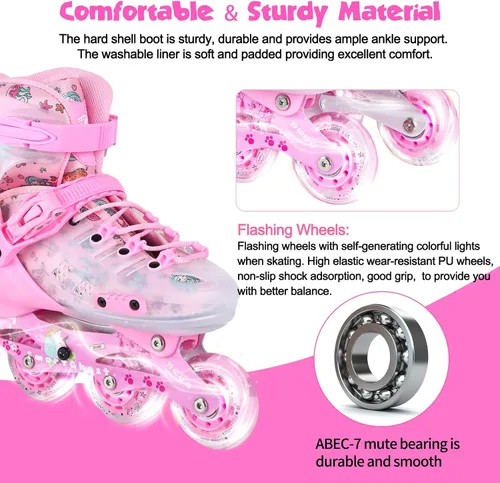 Miniatura 4 de Inline Skates, Adjustable Childrens Inline Skates with Light up Wheels for Girls, Boys, Teens, Beginner with Protective Gears and Carry Bag