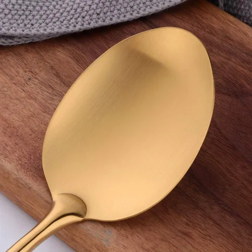 Miniatura 7 de Juego de utensilios de cocina de mango redondo, 7 piezas, acero inoxidable 304 chapado en titanio dorado con tenedor/cuchara pública, trituradores