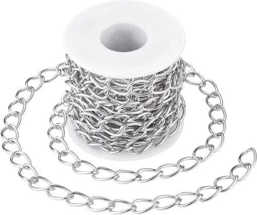 Miniatura 18 de FASHEWELRY Cadena de eslabones de aluminio de 16.4 pies sin soldar, rollo de cadenas de eslabones dorados con carrete para hacer collares, joyas