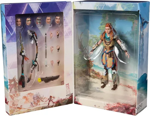 Miniatura 8 de PlayStation Horizon Forbidden West, Figura de acción Aloy Deluxe de 6 pulgadas con 15 accesorios, The Shapes Collection, para fanáticos