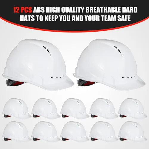 Miniatura 2 de Xuhal 12 Piezas Casco de Seguridad con Suspensión de 4 Puntos en Paquete con Ventilaciones y Almohadilla de Algodón en la Frente Cascos de Blanco