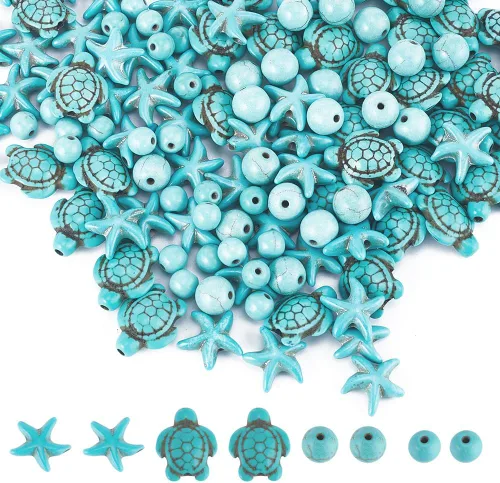 Miniatura 10 de SUNNYCLUE 1 caja de 160 cuentas de tortuga de estrella de mar a granel tortuga sintética turquesa océano animal colorido tortugas cuentas para hacer