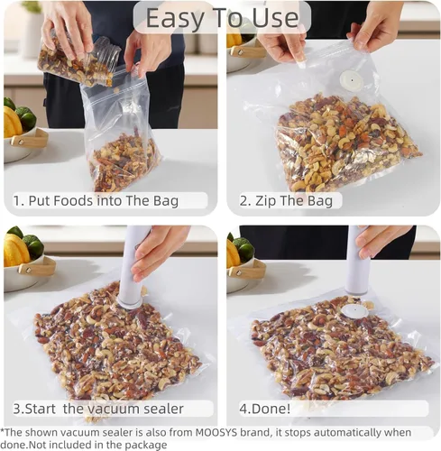 Miniatura 6 de 30 bolsas de sellado al vacío reutilizables mejoradas para alimentos + 2 clips, 20p 8 x 8 pulgadas + 10 p 10 x 11 pulgadas, sin BPA, 5 veces más