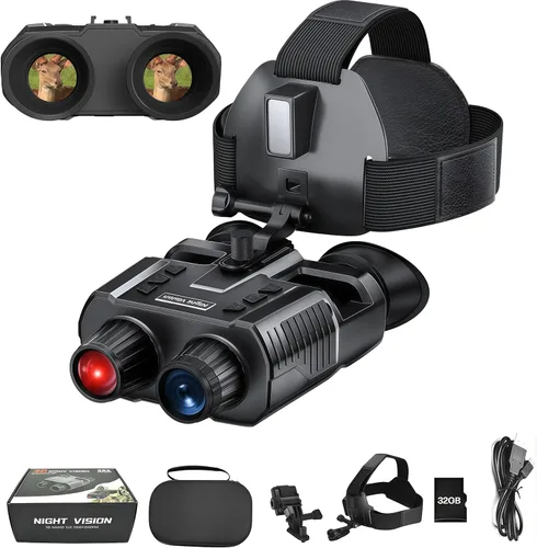 Gafas de visión nocturna, prismáticos tácticos de visión nocturna infrarroja 4K HD para adultos con pantalla dual de 1.4 pulgadas, zoom digital 8X,