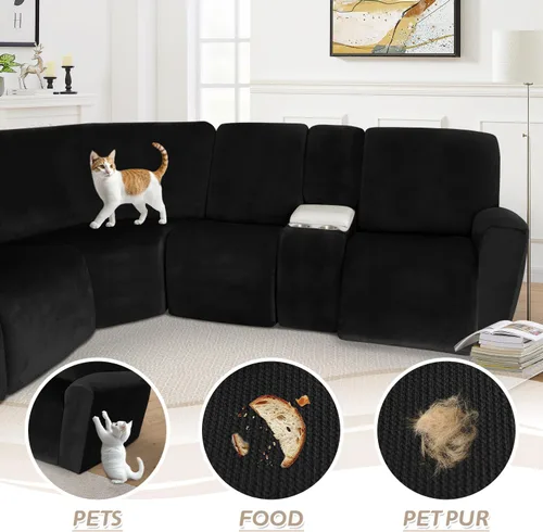 Miniatura 516 de Arfntevss Fundas de sofá seccional reclinable de terciopelo, Funda de sofá seccional de esquina para sofá reclinable, Funda elástica suave