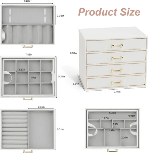Miniatura 6 de V-LAFUYLIFE Jewelry Organizer,Leather Jewelry Boxes for Women Girls,Stackers Jewelry Box,Jewelry Case Removable Tray for Earrings Ring Bracelet