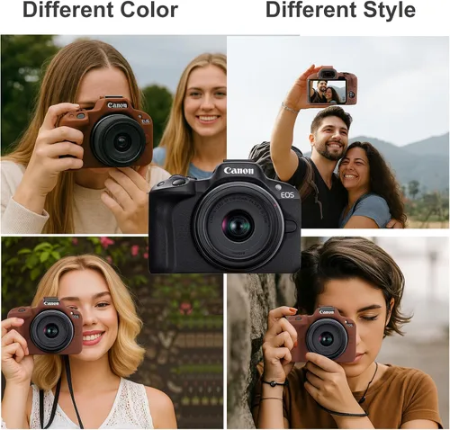 Miniatura 5 de Funda para Canon EOS R50, funda protectora de silicona suave para Canon R50 con correa de muñeca ajustable de 8 pulgadas, funda ligera R50 (negro)