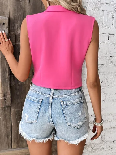 Miniatura 2 de Floerns Chaqueta corta sin mangas con cuello de solapa para mujer