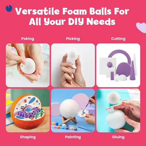 Miniatura 6 de Hygloss Bolas redondas de espuma para manualidades 6 piezas de espuma blanca de 3.8 pulgadas (XPS) para artes, pequeñas bolas de espuma