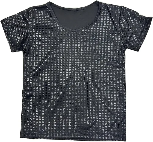Miniatura 3 de Camiseta brillante de manga corta para niños y niñas, estilo hip hop, jazz, danza, festival, fiesta, blusa suelta