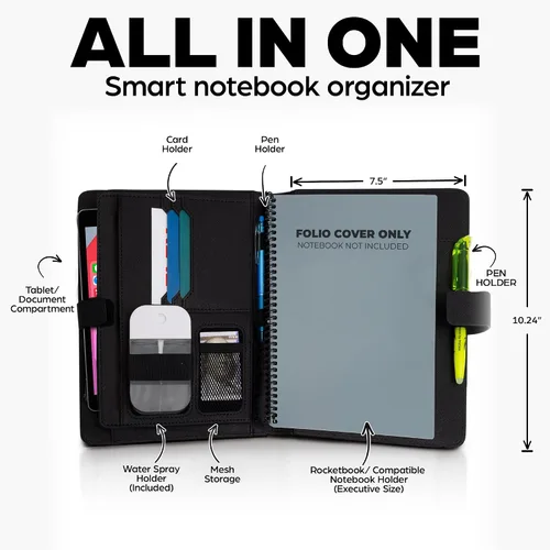 Miniatura 5 de Cubierta de folio premium compatible con Rocketbook Everlast, Wave, Fusion, Panda, cuaderno inteligente reutilizable - Tamaño ejecutivo A5 Old