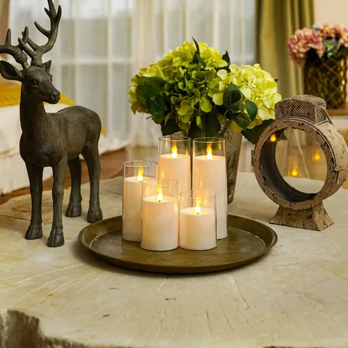 Miniatura 3 de Homemory Velas parpadeantes sin llama de color blanco puro, velas LED acrílicas con control remoto y temporizador, juego de 5