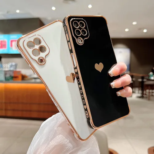 Miniatura 5 de phylla Funda de teléfono compatible con Samsung Galaxy A12 de 6.5 pulgadas, lindo corazón chapado en oro, elegante funda de lujo para mujer