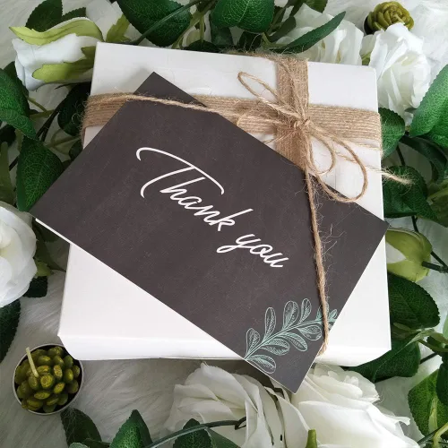 Miniatura 7 de Supla 150 juegos de tarjetas de agradecimiento con sobres, calcomanías de agradecimiento a granel, 6 diseños de pizarra floral de agradecimiento