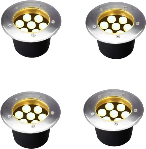 Luces de suelo para exteriores (7 W, 110 V-120 V, 4 unidades) | IP67 Waterproof, Hardwired LED Landscape Light, High Brigt 3000K Well Lighting for