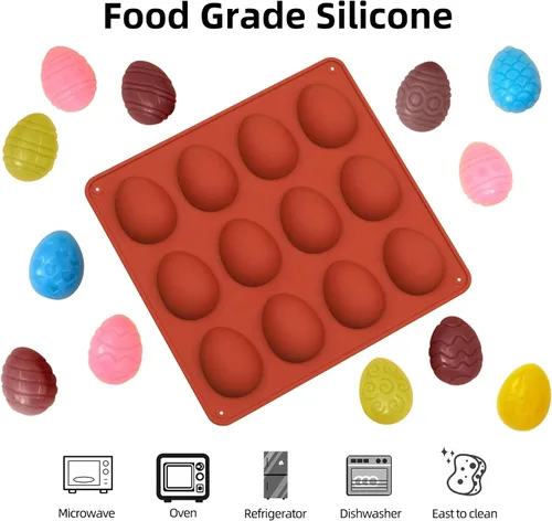 Miniatura 3 de Moldes de chocolate para huevos de Pascua, 3 piezas, moldes de silicona para dulces de Pascua, 12 diseños de moldes de huevo antiadherentes