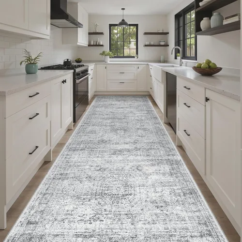 Miniatura 109 de Alfombra de pasillo Soalmost 2'6" x 10' lavable, alfombra antideslizante para cocina, baño, lavandería, alfombras vintage ultra delgadas para Beige