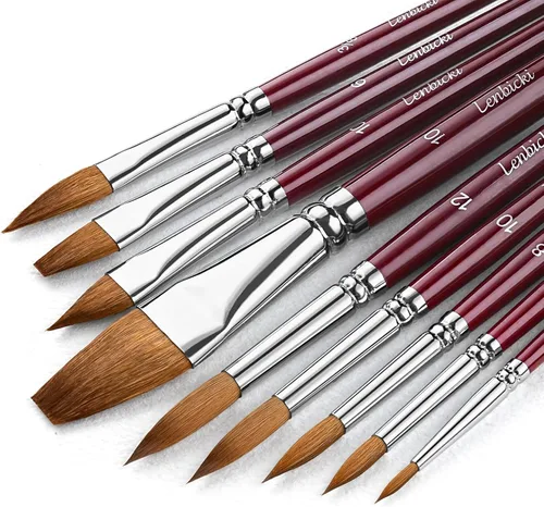 Juego de pinceles de pintura profesionales de sable para acuarela para artistas de 9 piezas, ideal para acuarela, acrílico, incluye punta redonda,