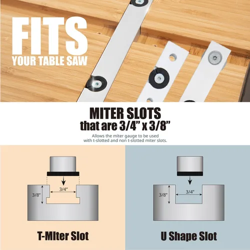 Miniatura 2 de POWERTEC Sistema de calibre de inglete de sierra de mesa de precisión con 27 topes angulares y barra de inglete ranurada en T de 3/4 x 3/8 pulgadas