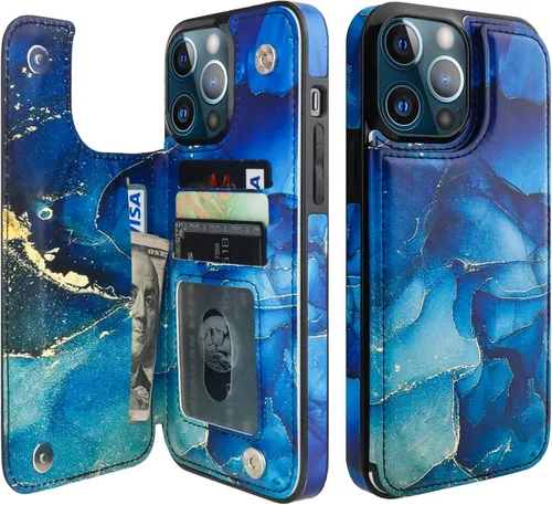 Miniatura 33 de HAOPINSH para iPhone 13 Estuche tipo cartera con tarjetero, patrón de leopardo blanco y guepardo, funda con tapa trasera para mujer y niña, ranuras