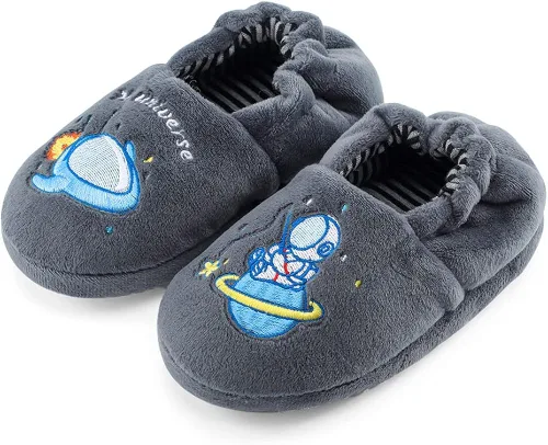 Estamico pantuflas de felpa de calidad superior, tejido suave, con caricaturas, para niños pequeños, calzado cálido para el hogar y para el invierno