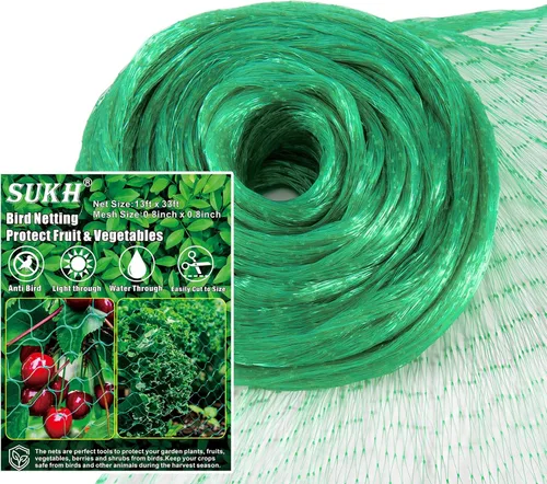 Red de aves para jardín de 13x33 pies - Sukh Red de malla para protección de jardín, cerca de aves, red para plantas, gallinero, protección de